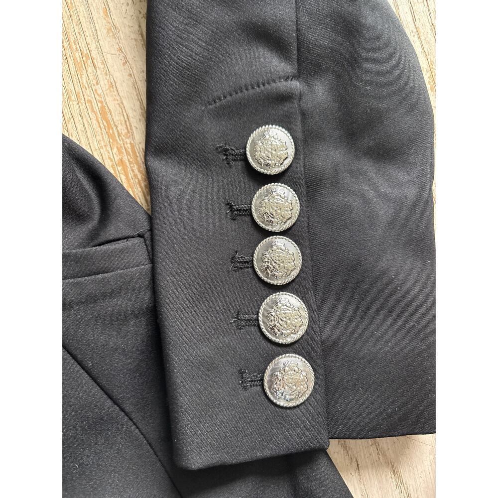 Boston Proper Black Longline Blazer 4 Double Breasted Silver Crest Button Coat - Picture 5 of 11